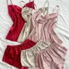 Ensemble de vêtements de nuit de couleur unie, short dos nu sexy et confortable, ensemble pyjama 6 pièces pour femmes, nouvelle collection
