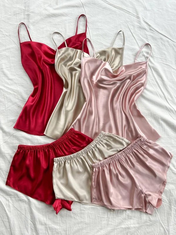 Ensemble de vêtements de nuit de couleur unie, short dos nu sexy et confortable, ensemble pyjama 6 pièces pour femmes, nouvelle collection