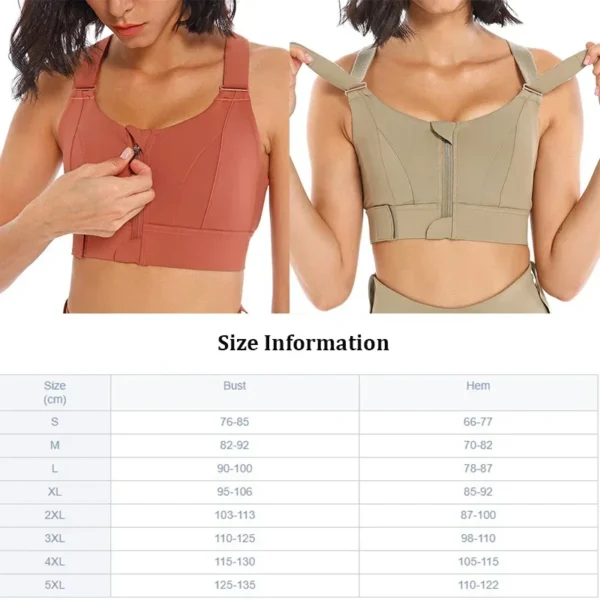Soutien-gorge de sport réglable haute résistance Yoga Fitness gilet doux respirant antichoc soutien-gorge avant fermeture éclair Yoga soutien-gorge gymnase course femmes