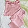 Ensemble pyjama en Satin uni, col drapé, haut caraco, ceinture élastique, pantalon, vêtements de nuit pour femmes, vêtements de détente