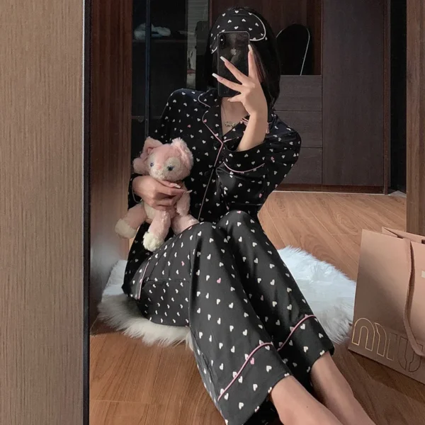 Printemps et été nouvelles femmes Senior glace soie femmes pyjamas amour adolescentes étudiants pyjamas décontractés Homewear deux pièces ensemble