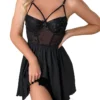 Femmes Sexy dentelle chemise de nuit robe de nuit col en V sans manches bretelles maille transparente chemise de nuit Lingerie exotique chemise de nuit