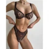 Krasapt Sexy imprimé léopard Lingerie 2 pièces ensembles fantaisie maille Transparent Push Up soutiens-gorge et tongs costumes Sexi érotique ensemble intime