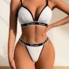 Ensemble de sous-vêtements Sexy pour femmes, 2 pièces, taille basse, lettres brodées, ensembles de Lingerie Sexy, respirant, confortable, tongs et soutiens-gorge élégants