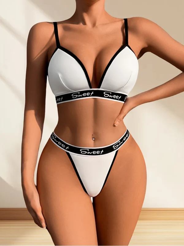 Ensemble de sous-vêtements Sexy pour femmes, 2 pièces, taille basse, lettres brodées, ensembles de Lingerie Sexy, respirant, confortable, tongs et soutiens-gorge élégants