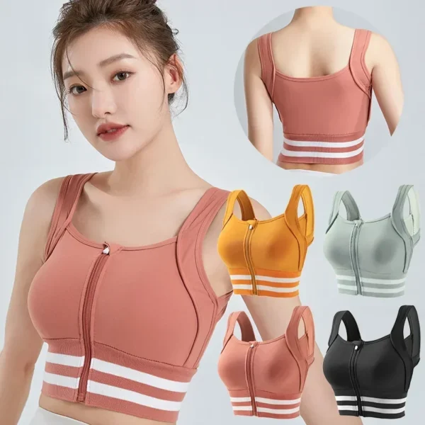 Soutien-gorge de sport avec fermeture éclair sur le devant pour femmes, couverture complète, rembourré et amovible, sous-vêtements de Yoga, gilet de course et de Fitness