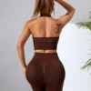 Ensemble soutien-gorge et short de yoga, 2 pièces, taille en V, sans couture, vêtements de sport, fitness