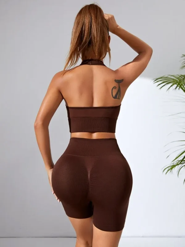 Ensemble soutien-gorge et short de yoga, 2 pièces, taille en V, sans couture, vêtements de sport, fitness
