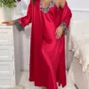 2cs contraste dentelle à manches longues ceinturé Robe col en V Robe Sexy élégant femmes pyjamas ensembles
