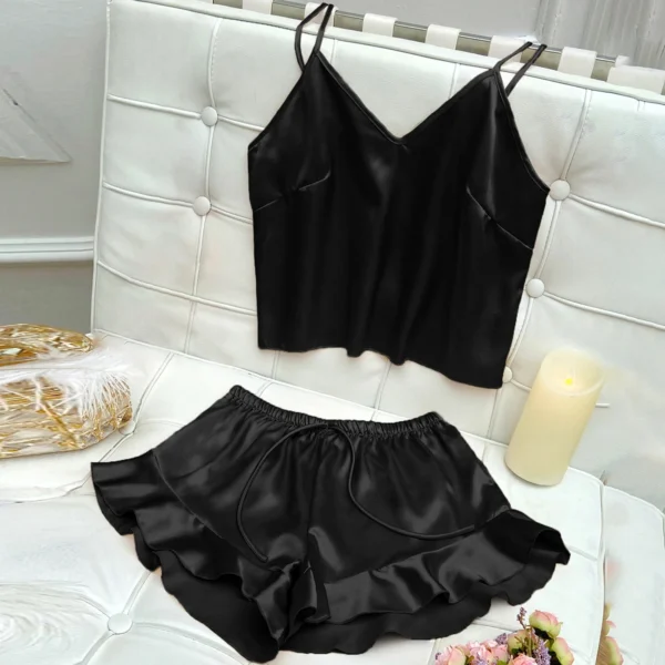 Ensemble pyjama en Satin uni, col en V