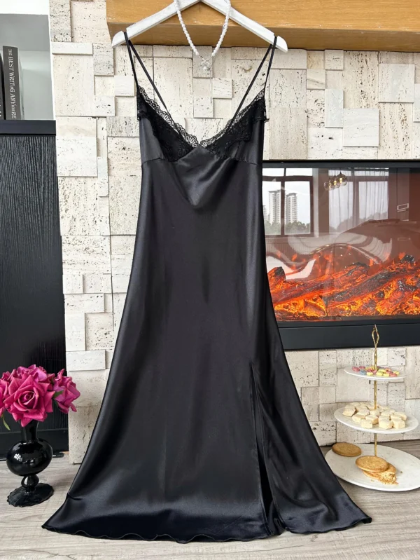 Sexy haute fente tentation longue dames sexy dentelle patchwork licou chemise de nuit simple femmes maison robe licou chemise de nuit femmes