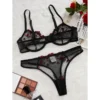 Ensemble de soutien-gorge et culotte pour femme, sous-vêtements en maille brodée florale, lingerie sexy, dentelle transparente, kits de bralette courts pour soins de la peau, 2 pièces