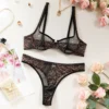 Krasapt Sexy imprimé léopard Lingerie 2 pièces ensembles fantaisie maille Transparent Push Up soutiens-gorge et tongs costumes Sexi érotique ensemble intime
