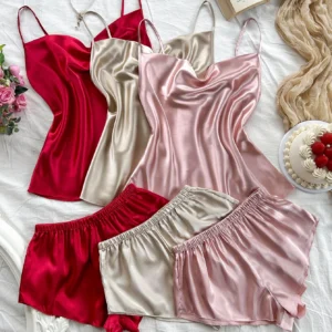 Ensemble de vêtements de nuit de couleur unie, short dos nu sexy et confortable, ensemble pyjama 6 pièces pour femmes, nouvelle collection