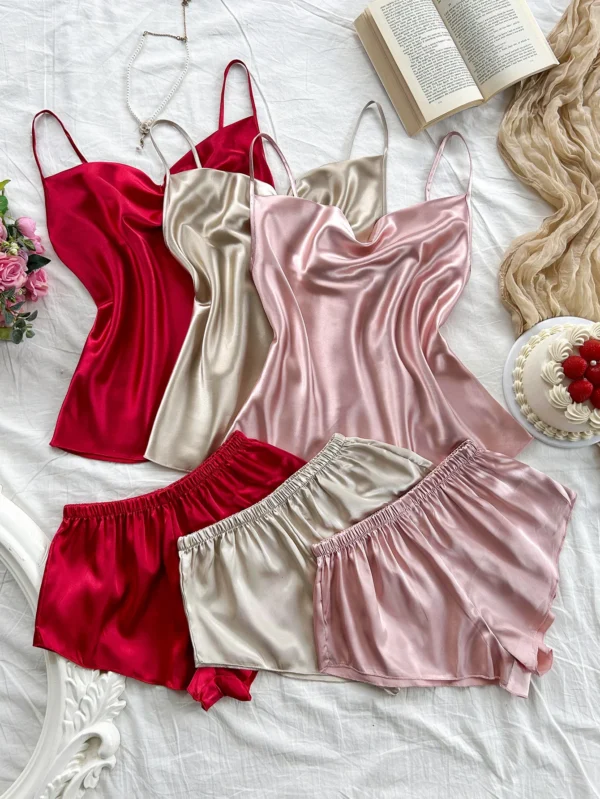 Ensemble de vêtements de nuit de couleur unie, short dos nu sexy et confortable, ensemble pyjama 6 pièces pour femmes, nouvelle collection