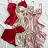 Ensemble de vêtements de nuit de couleur unie, short dos nu sexy et confortable, ensemble pyjama 6 pièces pour femmes, nouvelle collection
