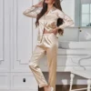 Ensemble pyjama uni à manches longues et boutons, haut et pantalon à revers, vêtements de nuit et de détente pour femmes