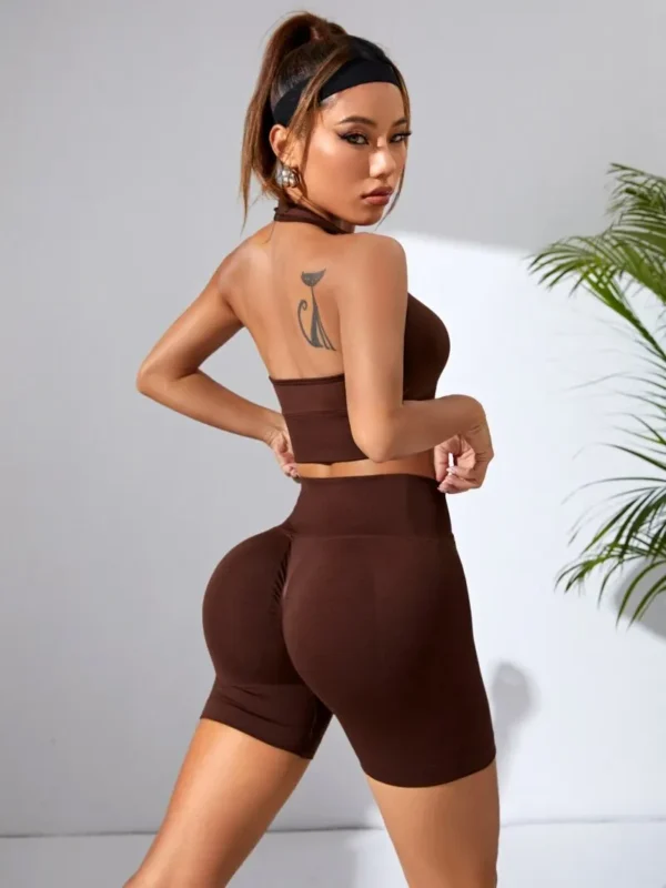 Ensemble soutien-gorge et short de yoga, 2 pièces, taille en V, sans couture, vêtements de sport, fitness