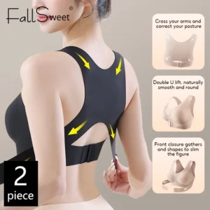 FallSweet 1/2 pièces soutiens-gorge correcteur de Posture pour femmes sans couture sans fil Push Up Bralette avec soutien croisé dans le dos Lingerie féminine