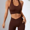 Ensemble soutien-gorge et short de yoga, 2 pièces, taille en V, sans couture, vêtements de sport, fitness