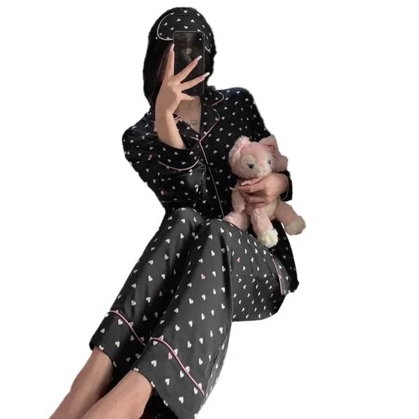 Printemps et été nouvelles femmes Senior glace soie femmes pyjamas amour adolescentes étudiants pyjamas décontractés Homewear deux pièces ensemble