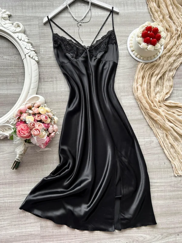 Sexy haute fente tentation longue dames sexy dentelle patchwork licou chemise de nuit simple femmes maison robe licou chemise de nuit femmes