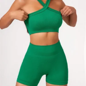 Ensemble de Yoga 2 pièces, sensation nue, vêtements d'entraînement pour femmes, Shorts de Yoga taille haute et soutien-gorge de sport à bretelles, ensembles courts d'été
