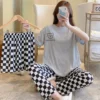 Pyjama trois pièces d'été pour femmes, vêtements de maison, pantalon à manches courtes, dessin animé, loisirs, ensemble pyjama pour femmes, nouvelle collection