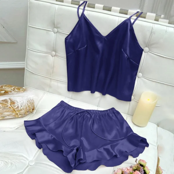 Ensemble pyjama en Satin uni, col en V