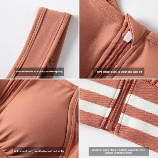 Soutien-gorge de sport avec fermeture éclair sur le devant pour femmes, couverture complète, rembourré et amovible, sous-vêtements de Yoga, gilet de course et de Fitness