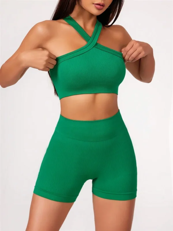 Ensemble de Yoga 2 pièces, sensation nue, vêtements d'entraînement pour femmes, Shorts de Yoga taille haute et soutien-gorge de sport à bretelles, ensembles courts d'été