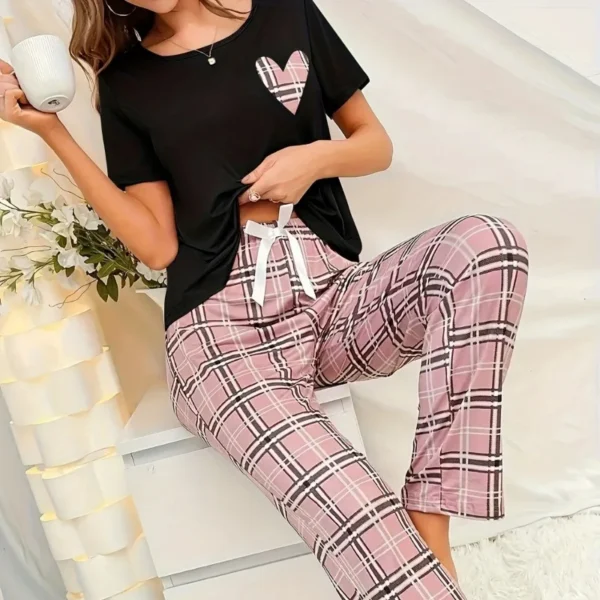 Pyjama d'été confortable et respirant pour femmes, élégant et Simple, imprimé Alphabet numérique papillon, ensemble à manches courtes, vêtements de nuit