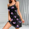 Chemise de nuit à imprimé papillon pour femmes, vêtements de nuit sexy, robe de nuit à enfiler dos nu, vêtements de maison doux et confortables