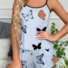 Ensemble pyjama imprimé papillon, garniture de laitue, haut caraco, ceinture élastique, short, vêtements de nuit pour femmes, vêtements de détente