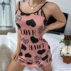 Été nouvelle chemise de nuit pour femmes beauté dos Section mince de vêtements de maison Sexy licou jupe courte amour dessin animé mignon impression pyjamas