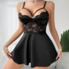 Chemise de nuit courte et Sexy pour femmes, décolleté en V profond, pyjama à la mode, string gratuit, vêtements de nuit, bretelles, poupée bébé, Lingerie