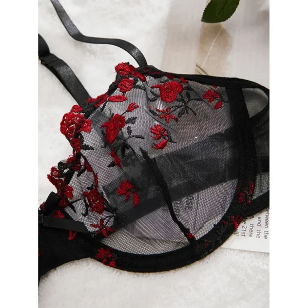 Ensemble de soutien-gorge et culotte pour femme, sous-vêtements en maille brodée florale, lingerie sexy, dentelle transparente, kits de bralette courts pour soins de la peau, 2 pièces